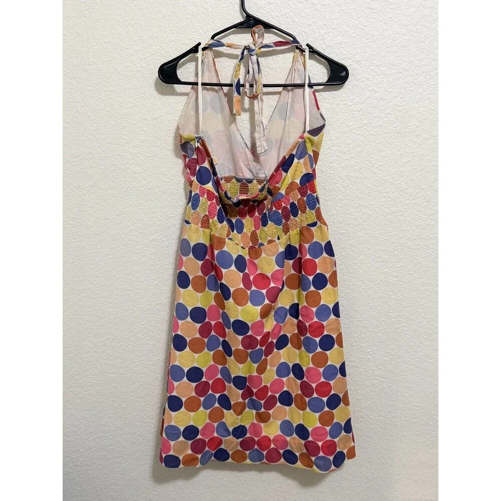 Anthropologie Maeve 100% cotton Halter Vibrant Multi Color Polka Dot Dress 10